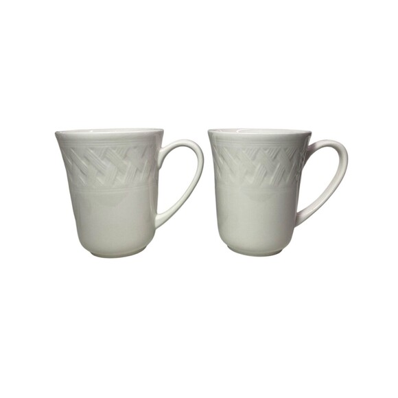 Martha Stewart FRENCH CUPBOARD Coffee Tea Mugs Cups Basketweave Set Of 2 - Picture 2 of 8